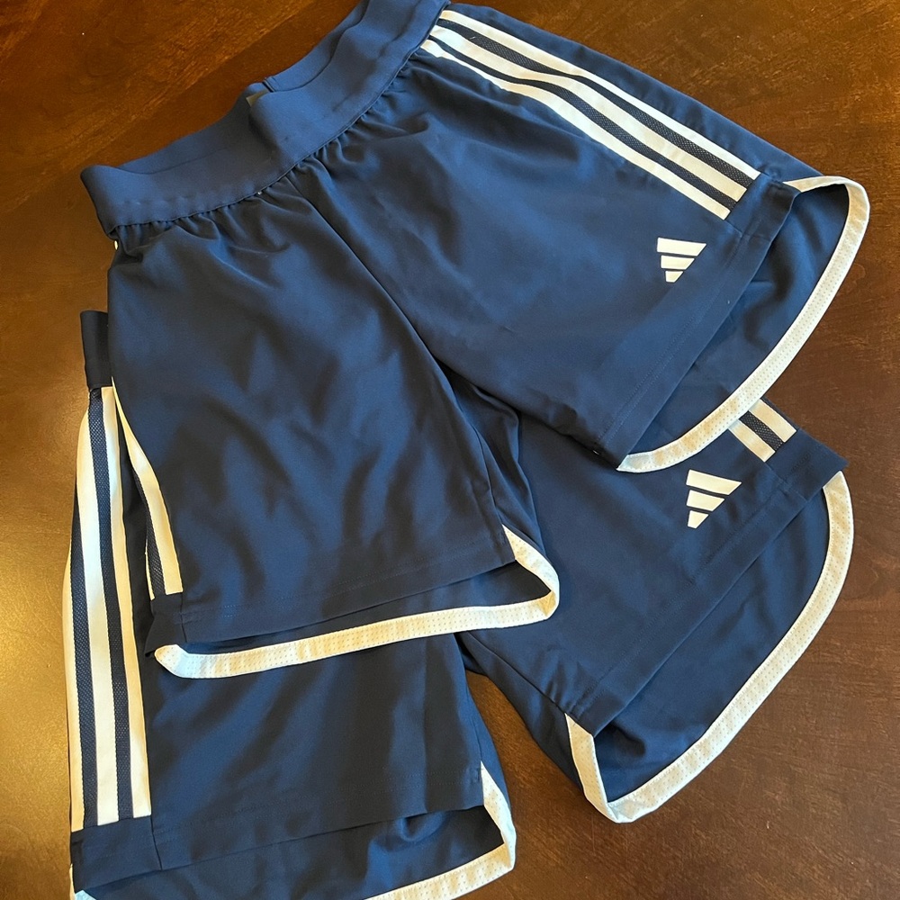 Adidas AeroReady Navy Blue Athletic Shorts with White Stripes, NWT, qty 2